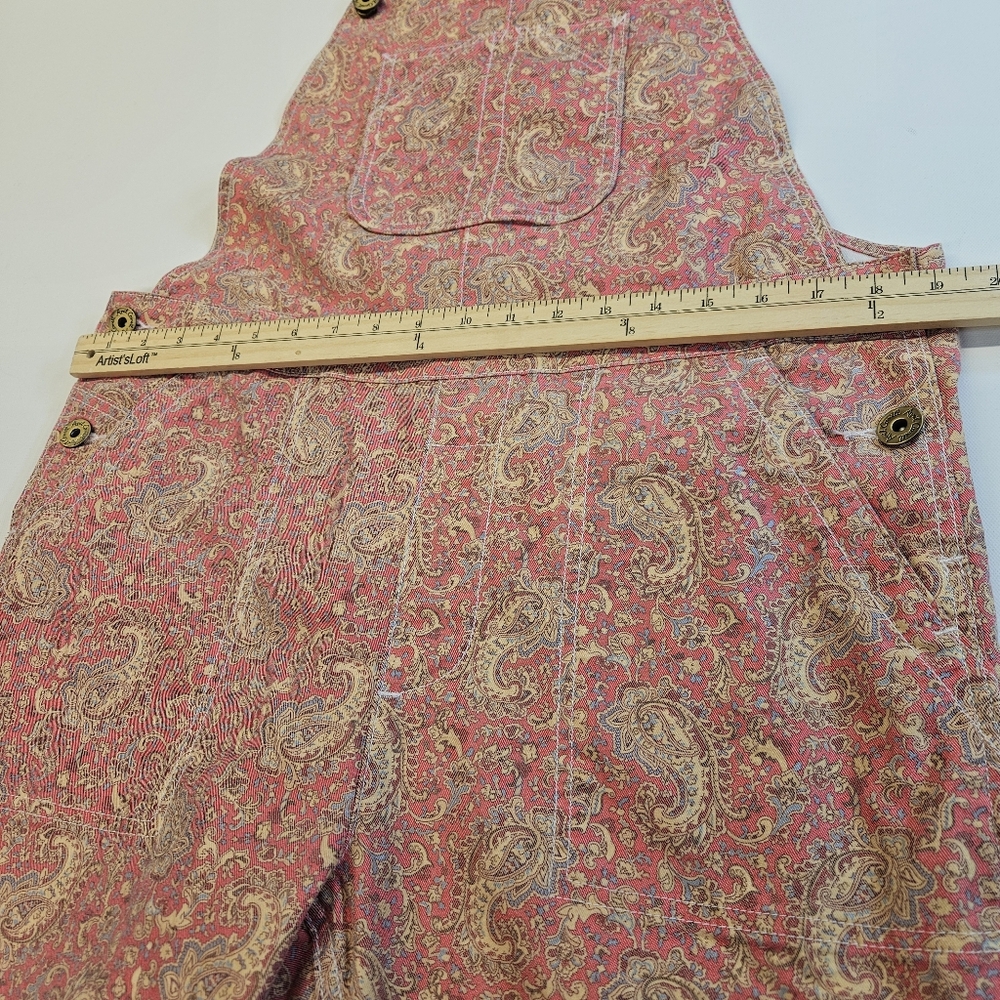 Vintage APRIL CORNELL Bib Overalls PINK FLORAL PAISLEY Cotton Blend Denim Small - Picture 5 of 9